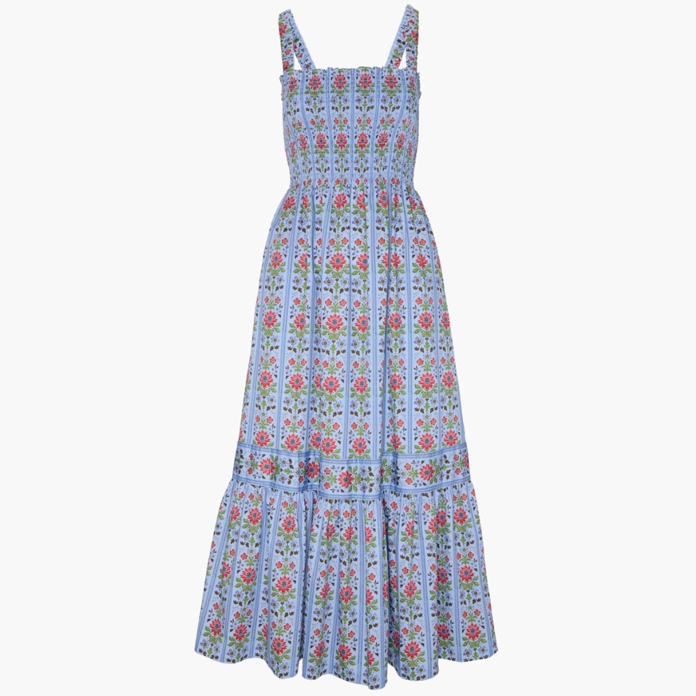 Hill House Home The Anjuli Nap Dress - Blue Floral Block Stripe Size MBlue Flora